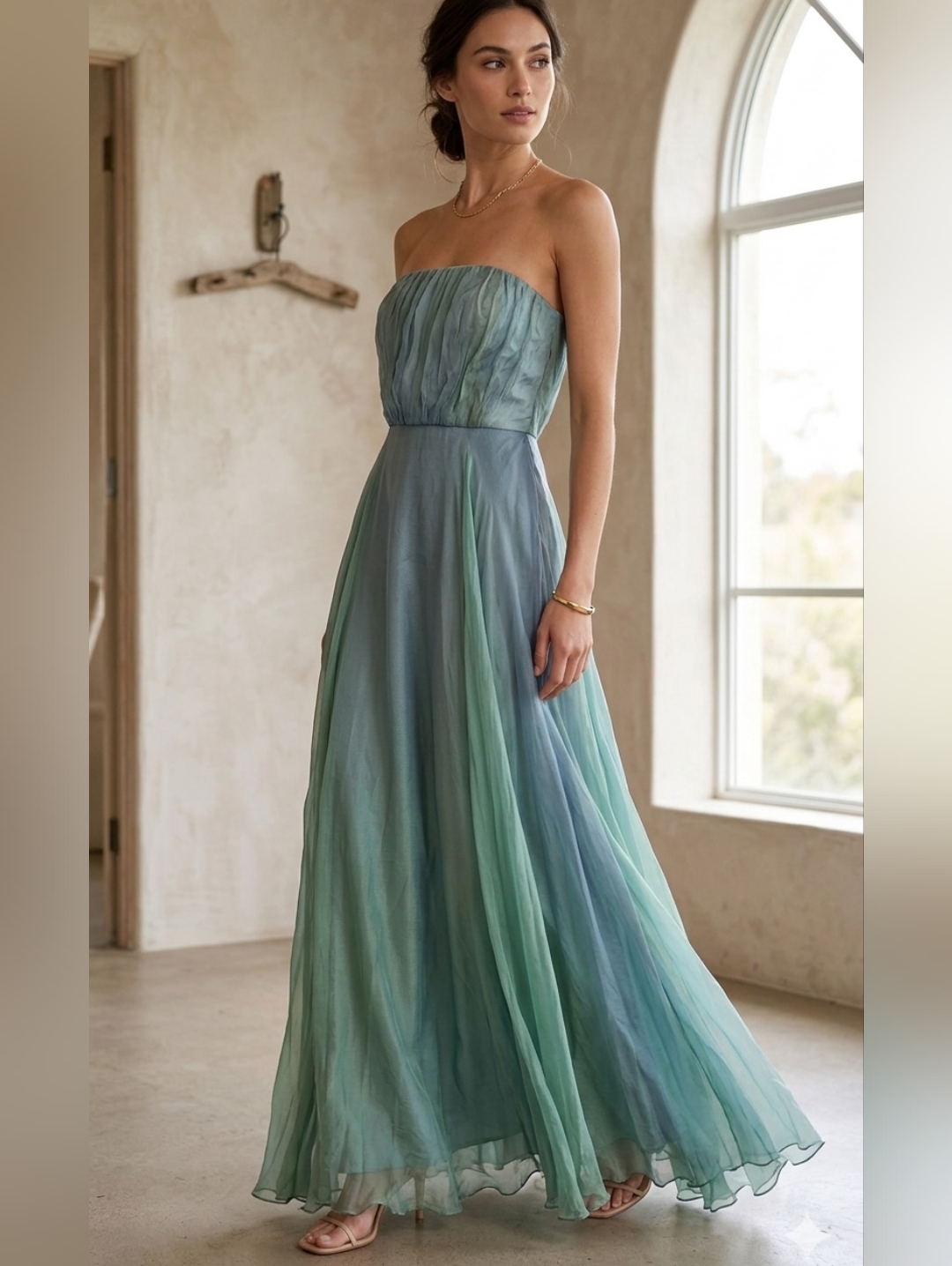 Maxmara Strapless Silk Ombre Blue-Green Evening Dress Size 42